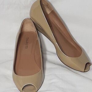 Talbots Women's Beige Patent Leather Peep-Toe Wedge Pumps Size‎ 8M